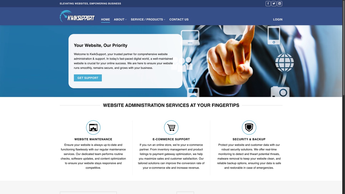 Website Maintenance & Support homepage